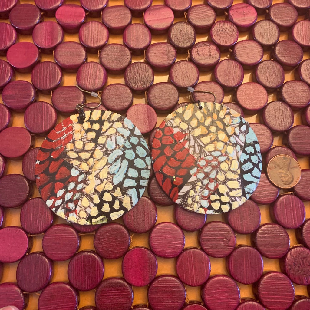 Hand Painted And Drawn Giant Circular Earrings!